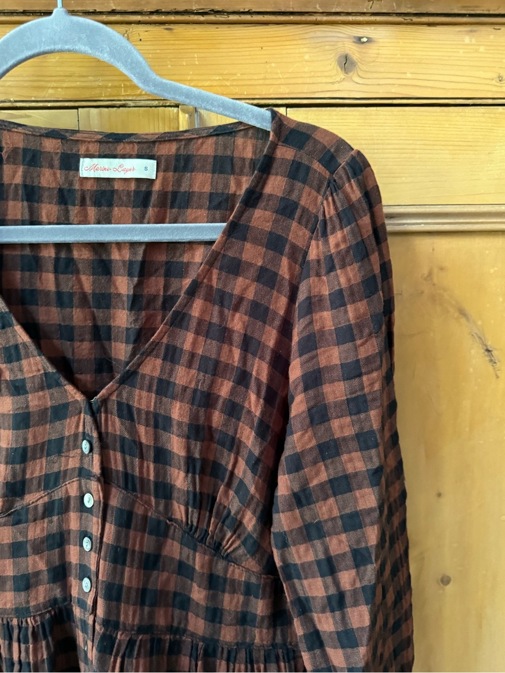 Marine Layer Plaid gingham long sleeve Maxi Dress - Picture 3 of 8